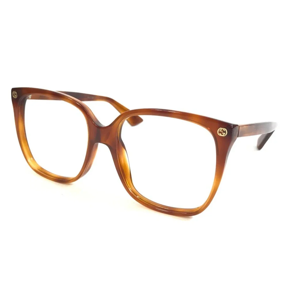 Gucci Eyeglasses Frames GG0022S 002 Light Havana Square Full Rim 57-18-140